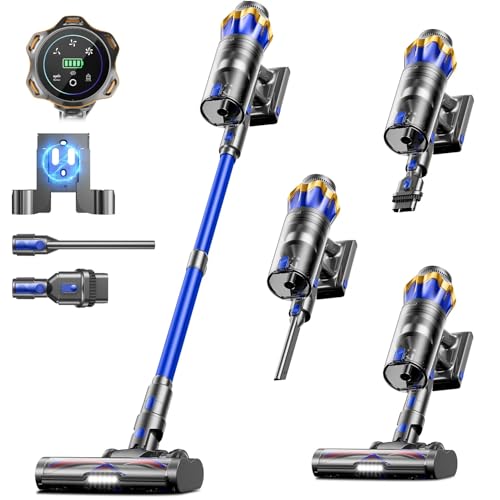 JELLYPIG Cordless Vacuum Cleaner, Upgraded 650W 55KPA 70Mins Cordless Stick Vacuum Cleaner with Self-Standing and Touch Screen, Anti-tangle Wireless Vacumm, Vacuum Cleaners for Home/Pet Hair/Carpets/Floors