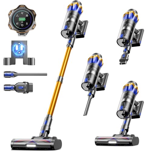 JELLYPIG Cordless Vacuum Cleaner, Upgraded 650W 55KPA 70Mins Cordless Stick Vacuum Cleaner with Self-Standing and Touch Screen, Anti-tangle Wireless Vacumm, Vacuum Cleaners for Home/Pet Hair/Carpets/Floors